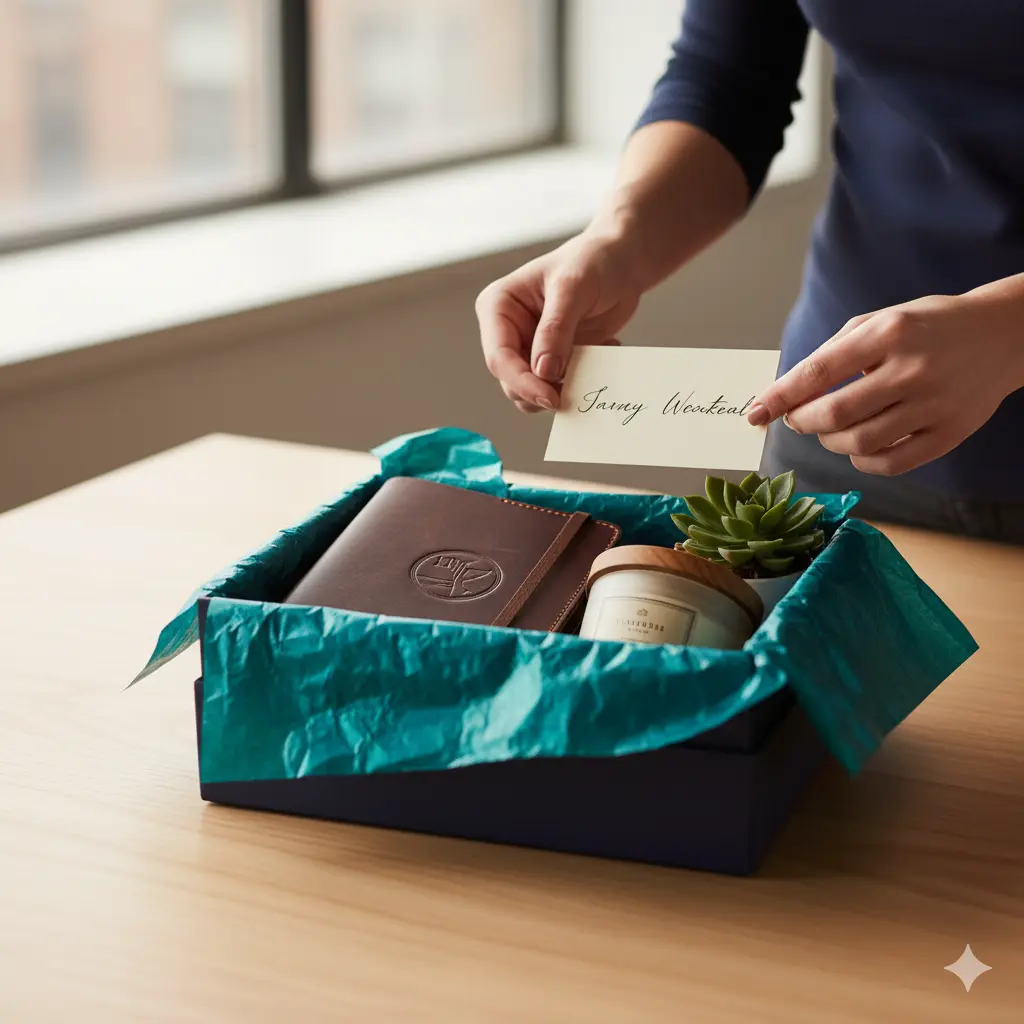 Luxurious bespoke gift box being opened